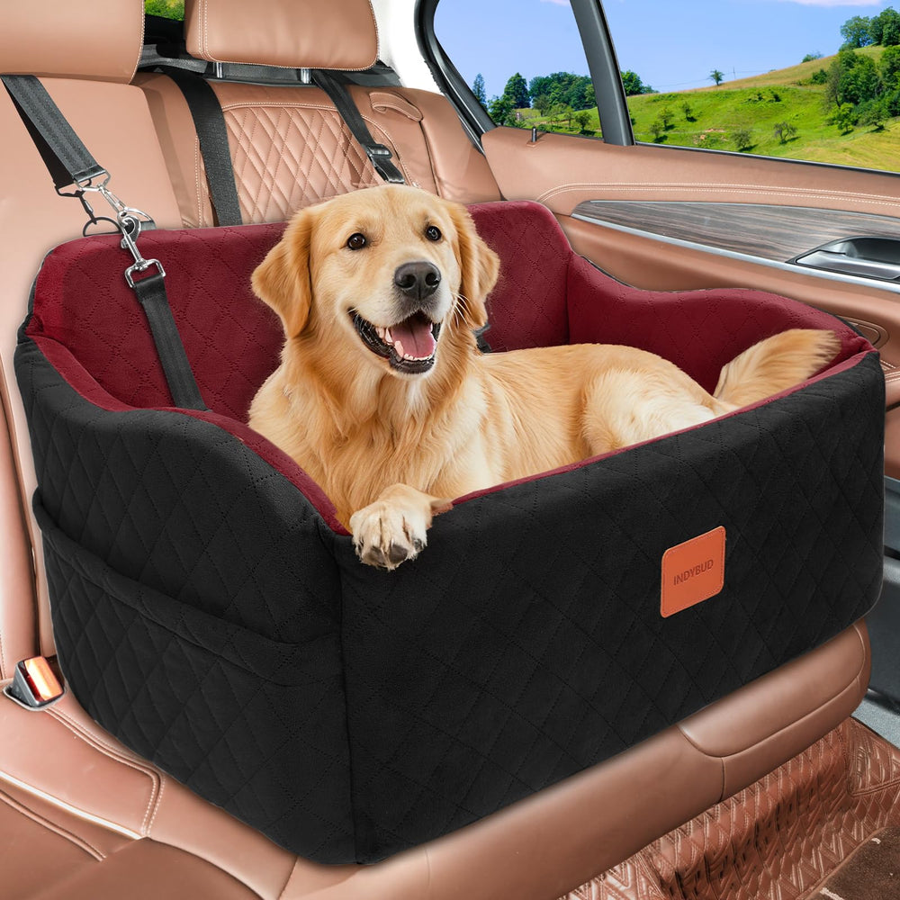INDYBUD asiento para perros con espuma de memoria para mayor confort en viajes.