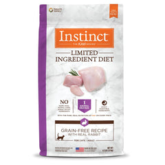 Instinct Dieta de Ingredientes Limitados con conejo real en bolsa de 4.5 lb, apta para sensibilidades.