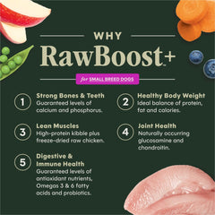 Instinct RawBoost etiqueta frontal destaca proteína alta para perros activos