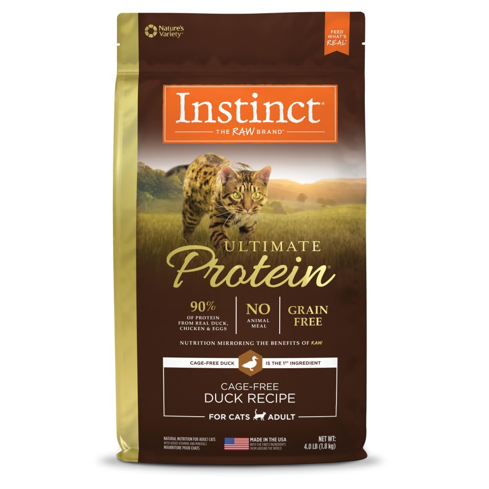 Instinct Ultimate Protein, saco de 4 lb, pato real, dieta seca premium para gatos.