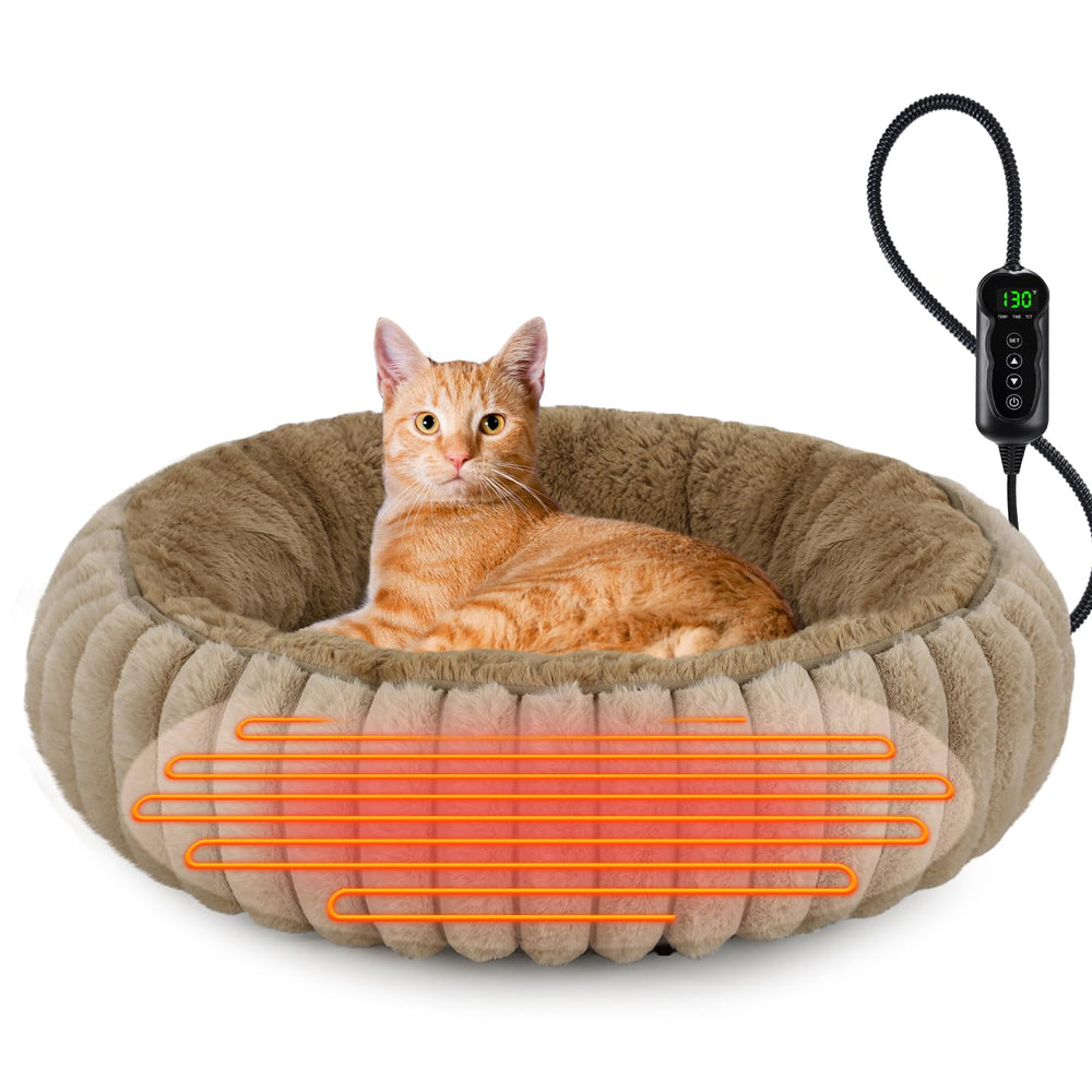 Cama INVENHO calentada donut de 20 pulgadas para gatos y perros pequeños