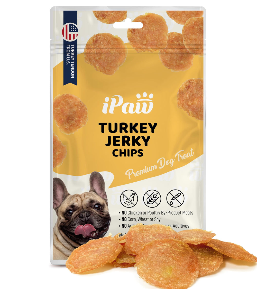 iPaw chips de pavo para perros en primer plano, premio sabroso para entrenamiento