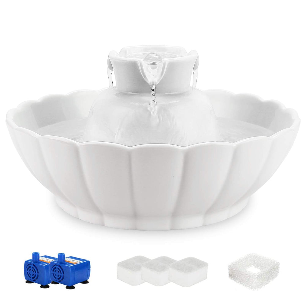 Fuente cerámica blanca de iPettie Tritone, duradera y fácil de limpiar para gatos.