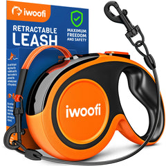 IWOOFI: correa retráctil naranja con mango cómodo para paseos urbanos.