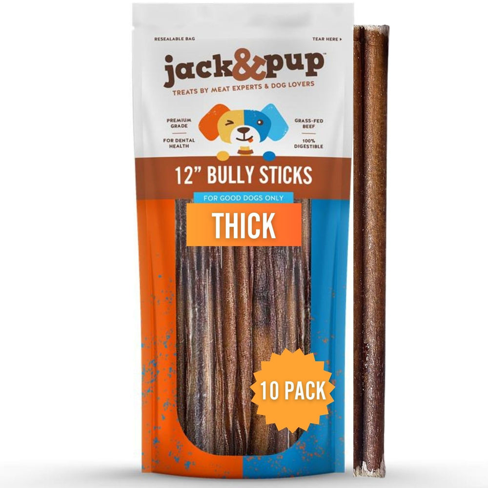 jack-pup palitos bully de 12 pulgadas para perros grandes, masticación prolongada