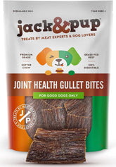 Jack&Pup bocado de esófago de res, visible en bolsa, ideal para perros pequeños.