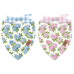Bandana JarThenaAMCS para perro con hortensia rosa-azul, dos caras para looks versátiles