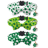 Collar JarThenaAMCS para gato con trébol verde, ideal para celebraciones.