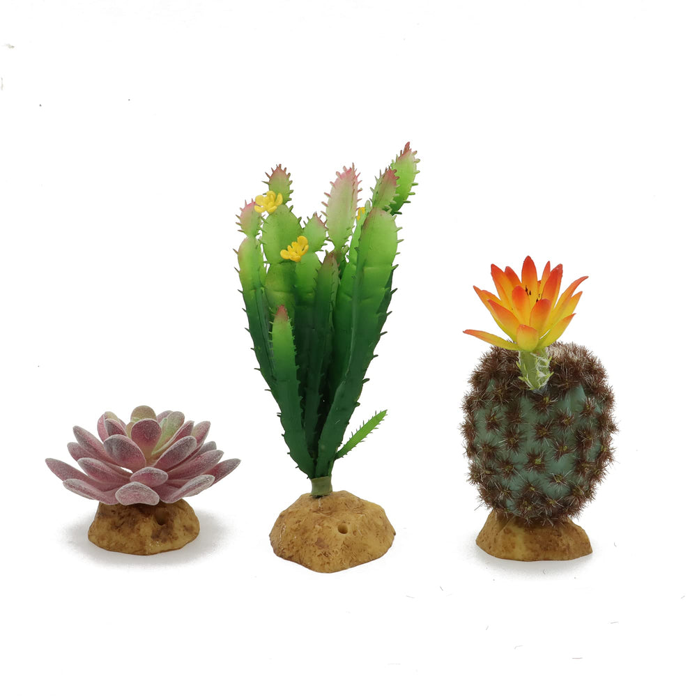 JIHAQUA plantas artificiales para terrario, conjunto de 3 suculentas decorativas para reptiles