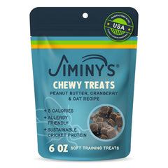 Jiminy's Chewy Training Treats, sachet 6oz, idéal pour récompenser l'entraînement.