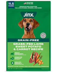 Jinx croquetas sin granos de cordero en bolsa para suministro diario.