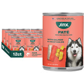 Paté de salmón Jinx en lata, fuente de proteína para perros activos.