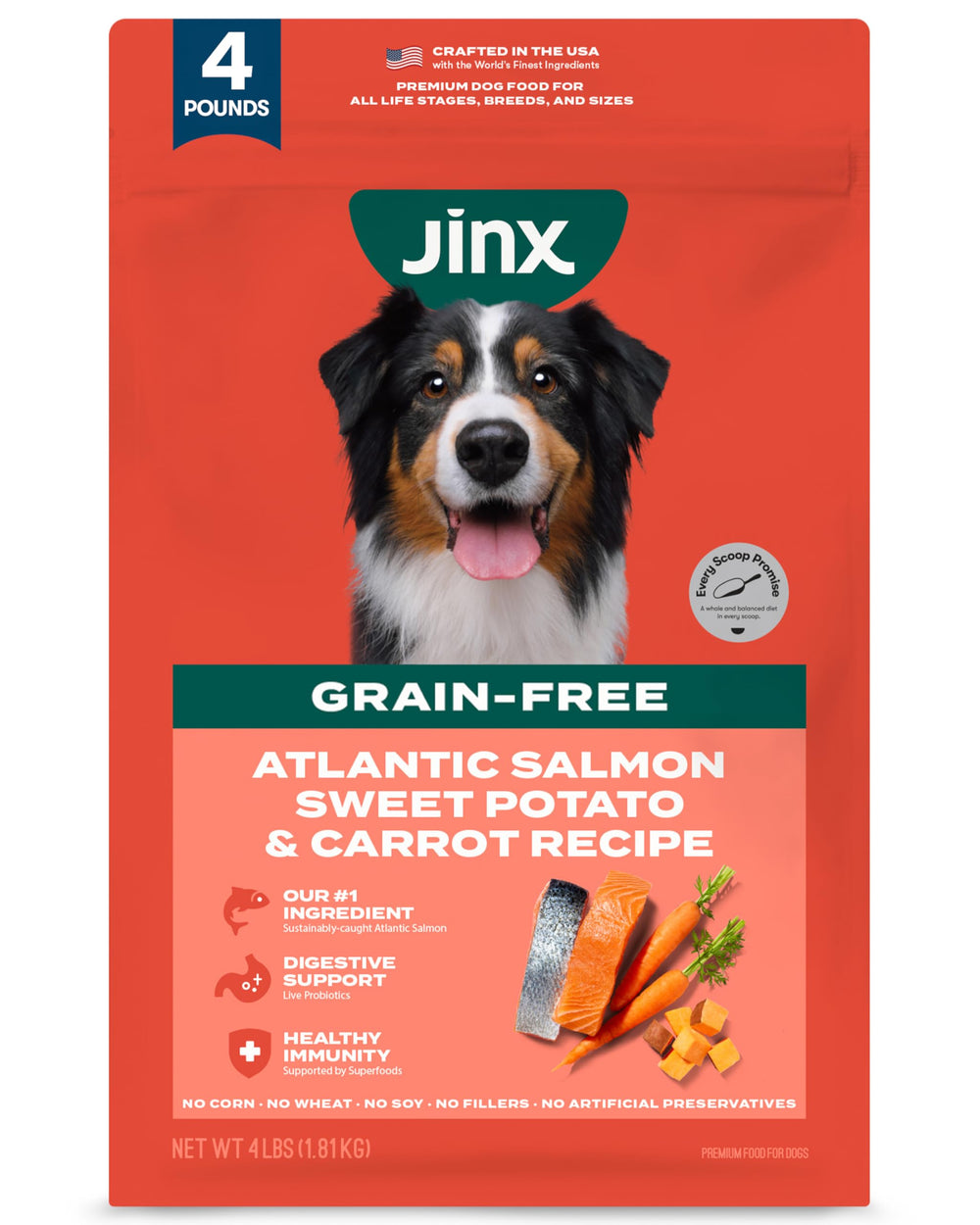 Jinx Premium Salmon puppy kibble close-up for growth and energy
