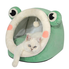 Jiupety cama iglú de terciopelo verde para gatos y perros pequeños.