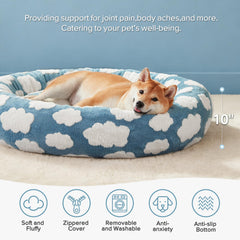 JOEJOY Donut grande para perro, textura peluche con patrón nube