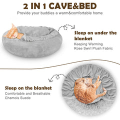 Cama JOEJOY donut con funda de tela suede para mayor confort.