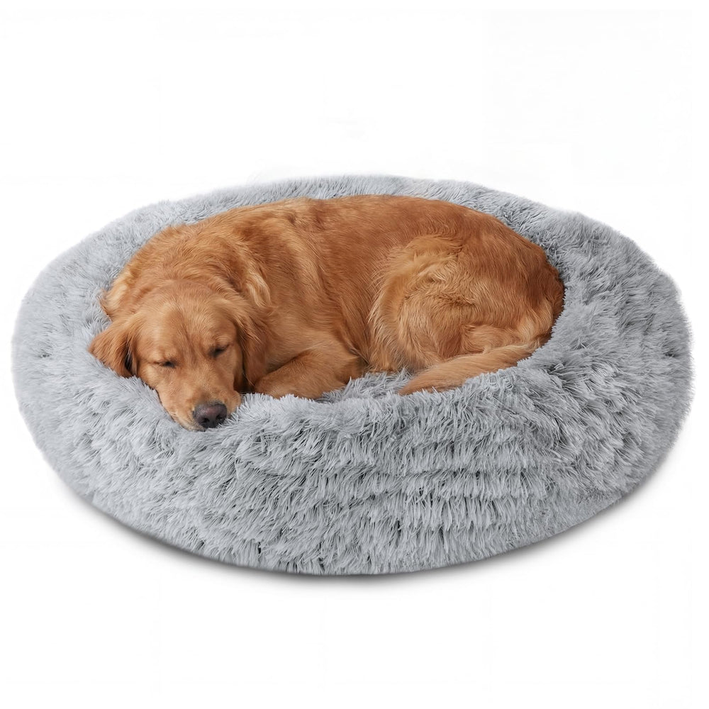 Cama donut JOLLYVOGUE para perros grandes, gris humo, reposo suave y seguro.