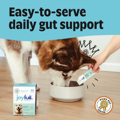 JoyFull Probiotics espolvoreados sobre la comida para facilitar la ingesta diaria.