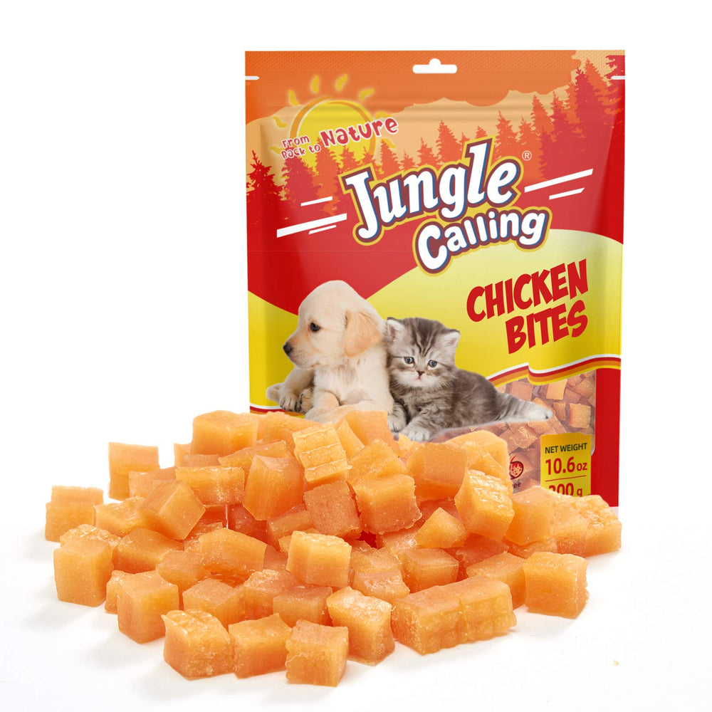 Snack Jungle Calling de pechuga de pollo en tiras, alto en proteína para entrenamiento suave.