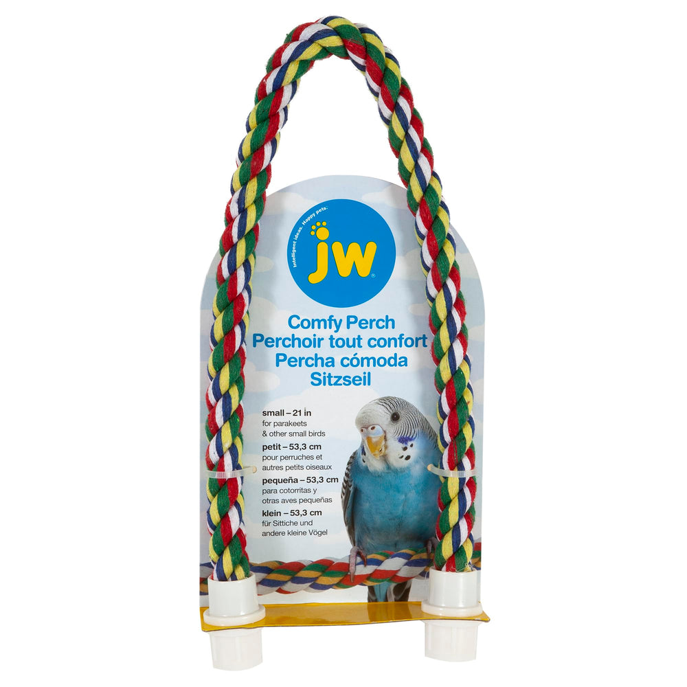 JW Pet Comfy Perch cuerda multicolor 21 pulgadas estimula juego y agarre suave para aves