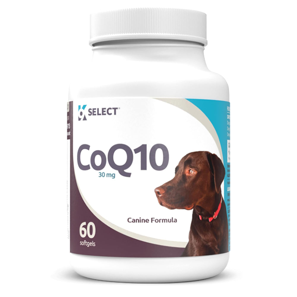 K9 Select CoQ10: botella de cápsulas para perros, apoyo a la vitalidad.