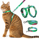 Kaazylab arnés y collar para gato con hojas tropicales, ideal para fotos y paseos.