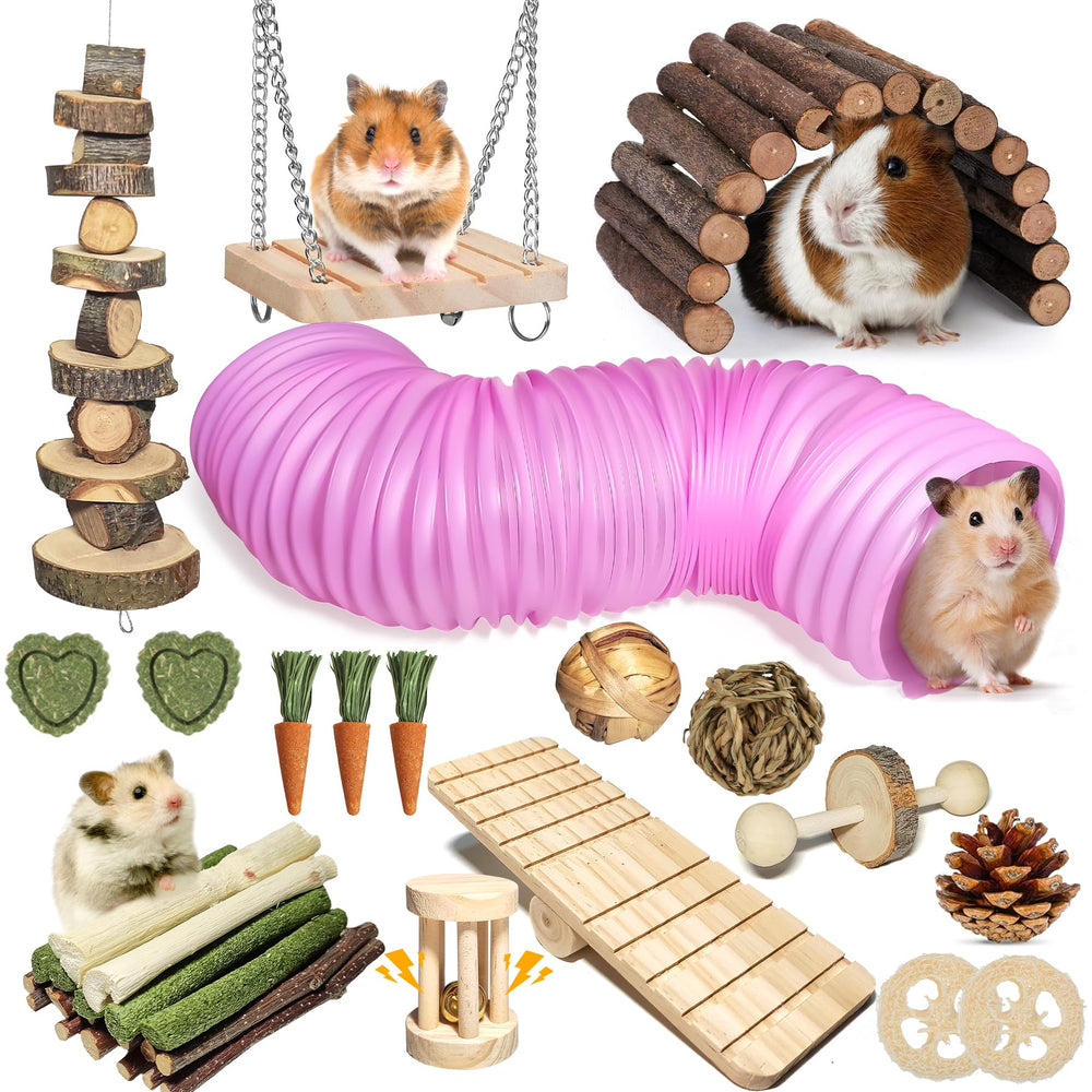 Juguete Kagoty tunel rosado extendible para hámster, ideal para explorar y jugar en jaula.
