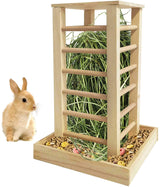 Kathson alimentador de heno de madera, vista frontal, acceso fácil para conejos y pequeñas mascotas