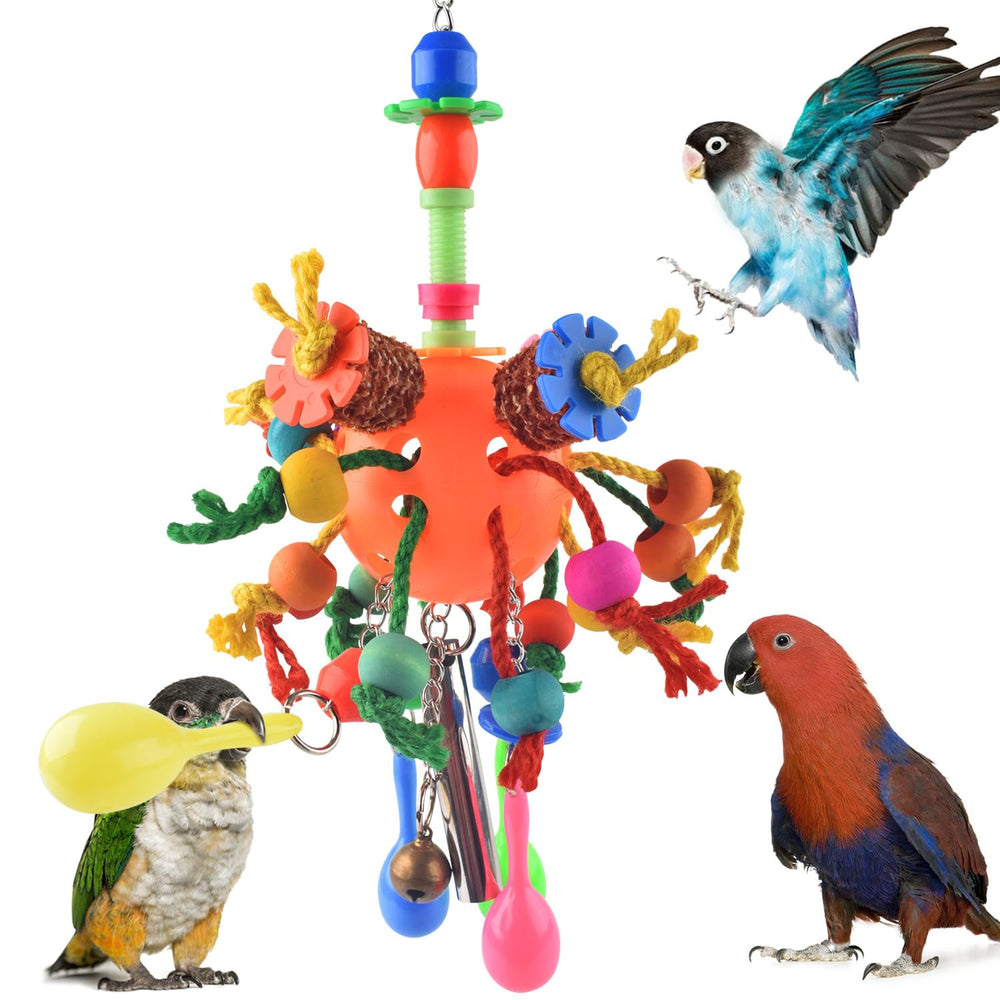 KATUMO bola de juego para loros colgante, estimula exploración y forraje