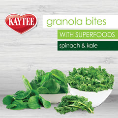 Kaytee bocaditos de granola, textura crujiente y sabores naturales para aves.