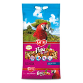 Kaytee Fiesta Big Bites: alimento para guacamayo en tazón, fomenta exploración al comer.