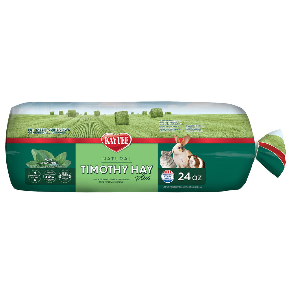 Kaytee Timothy Hay con menta, paquete de 24 oz, ideal para enriquecimiento diario.