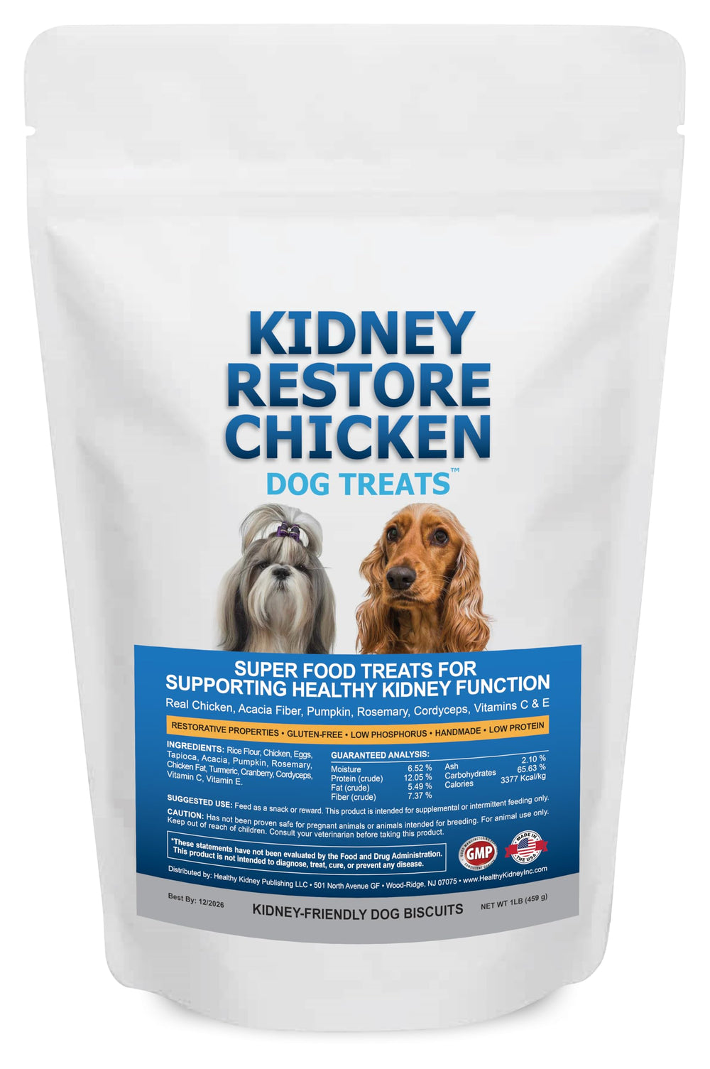 Kidney Restore snack de pollo para perros, sabroso y compatible con dietas renales.