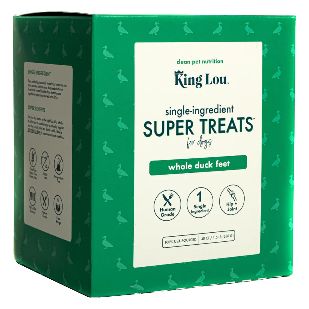 King Lou Patas de pato enteras: empaque práctico para perros y gatos.
