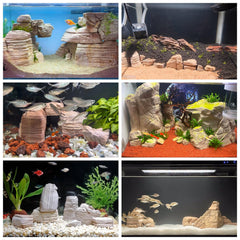 Rocas KINGRUI pagoda para acuario, estriaciones únicas que realzan el entorno.