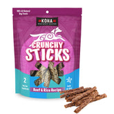 KOHA Pet Crunchy Sticks frente al envase, snack delicioso para perros con estómagos sensibles.