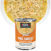 KOHA Pure Shreds pollo desmenuzado en caldo, opción húmeda para perros sensibles.