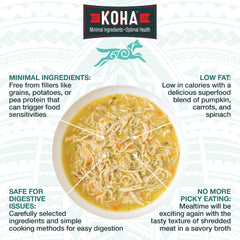 KOHA Pure Shreds ternera en lata, textura desmenuzada atractiva para perros activos.