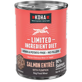 KOHA Salmon Entree frente de lata, experiencia de comida húmeda para perros.