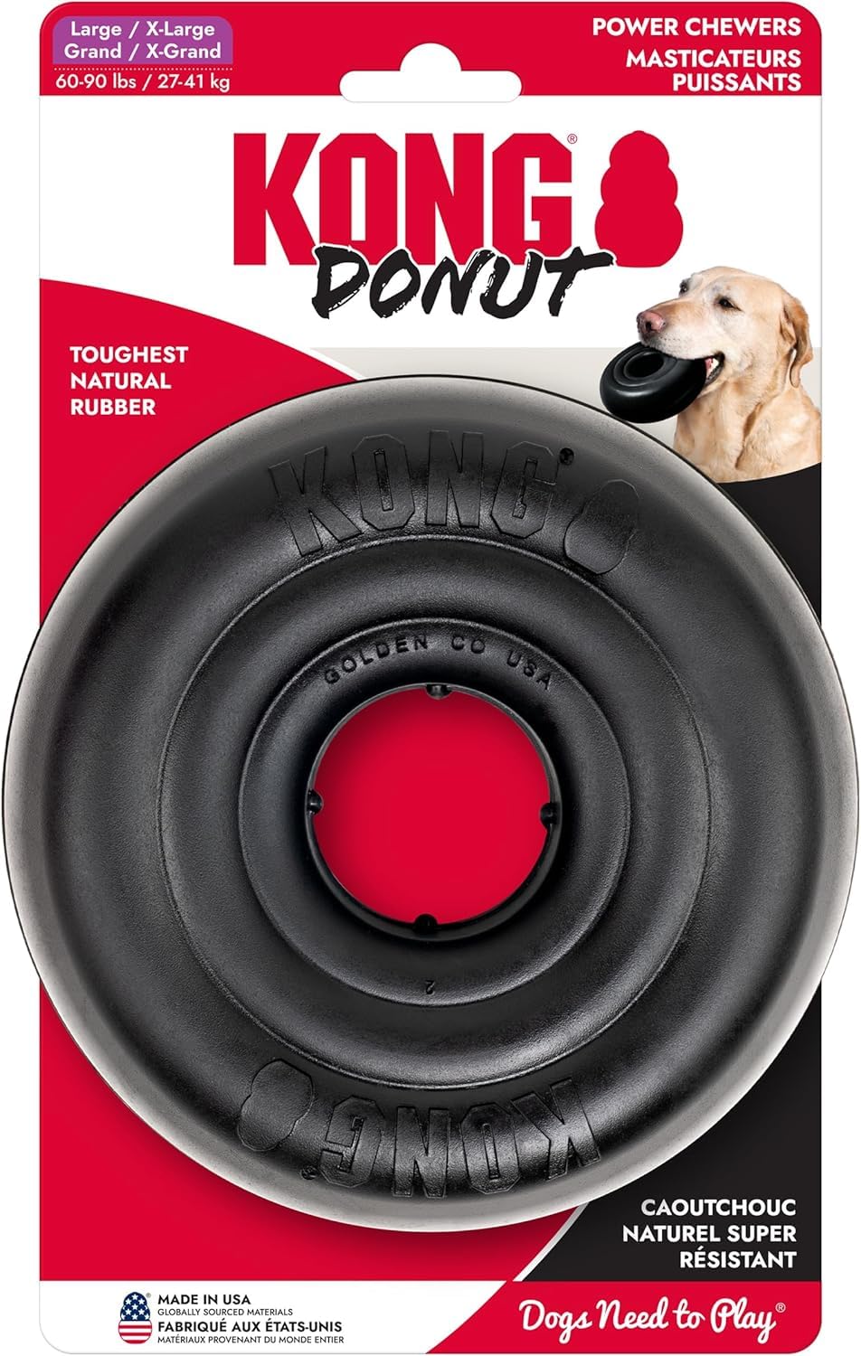 KONG Extreme Donut es un juguete duradero para masticadores fuertes, ideal para sesiones largas.