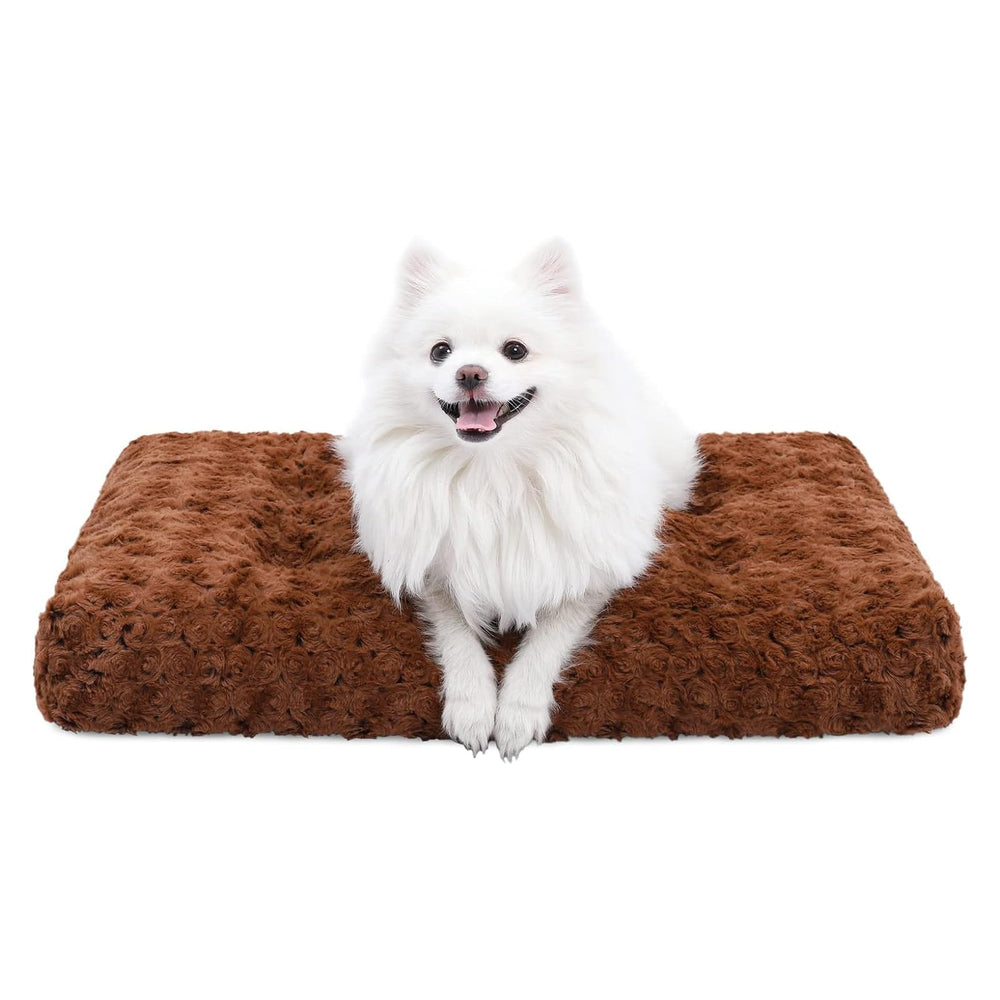 Cama KSIIA para perro de peluche de lujo en jaula, descanso cómodo y estable.