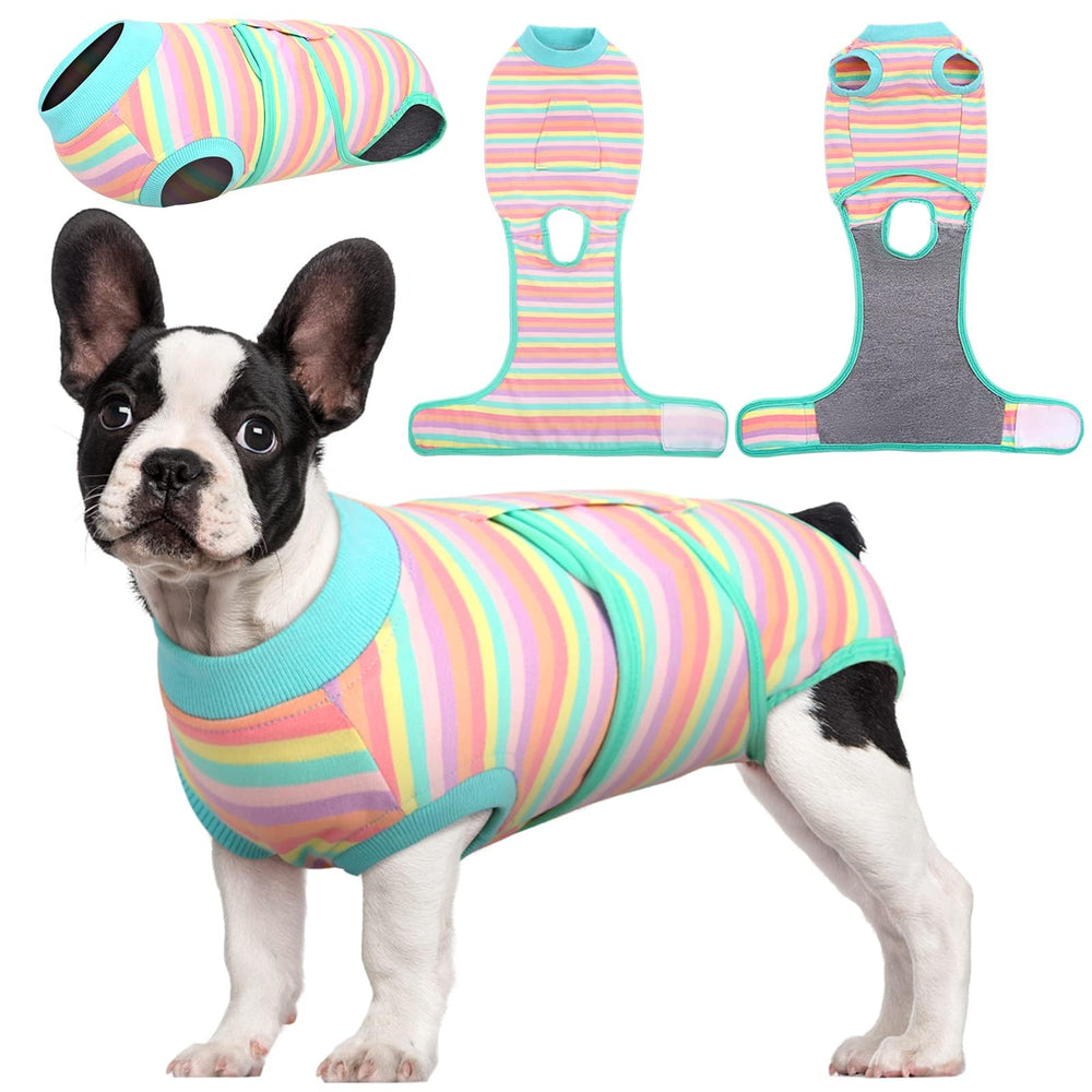Kuoser Recovery Suit vista frontal para perros y gatos, cómodo y seguro durante la recuperación