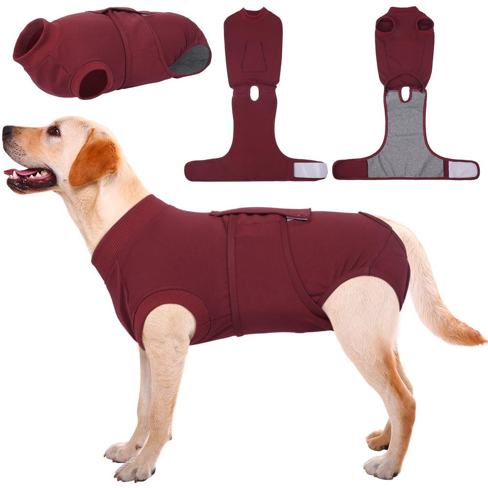 Kuoser traje de recuperación para perros, vista frontal, evita lamidos y facilita la movilidad.