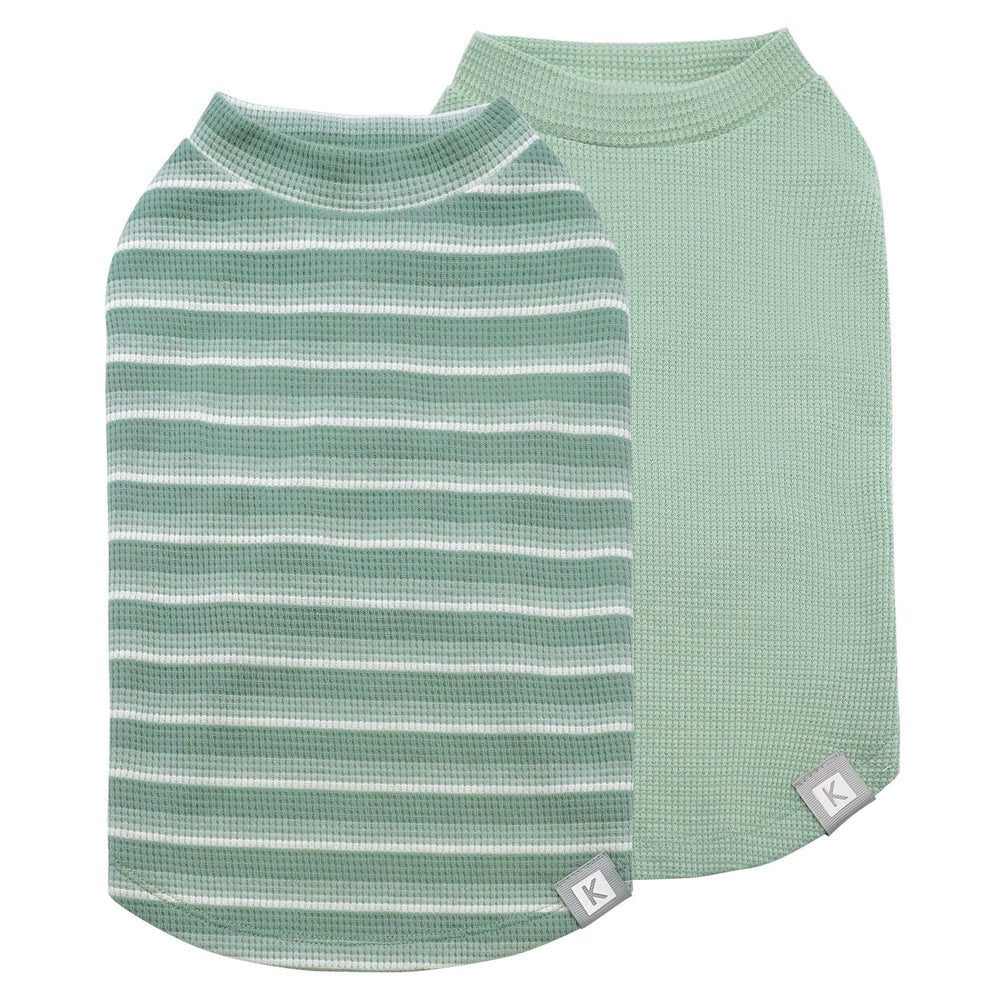 Camiseta KYEESE de waffle verde sin manga para perros, cómodo para el día a día.