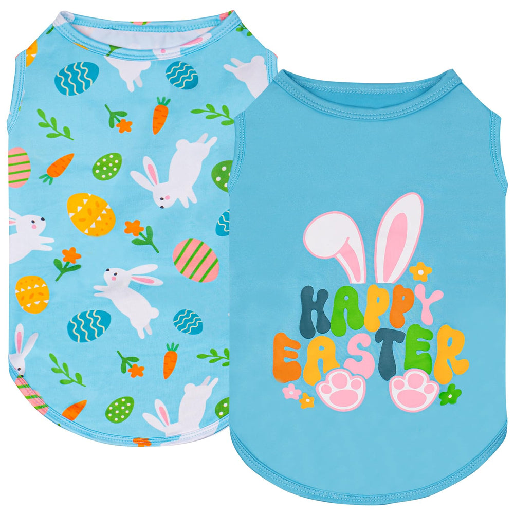 KYEESE camiseta perro Pascua azul con conejo, tela suave y transpirable para paseos.