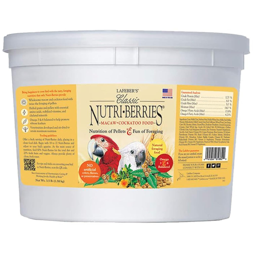 Lafeber's Nutri-Berries para guacamayo en envase de 3,5 lb, práctico para almacenar