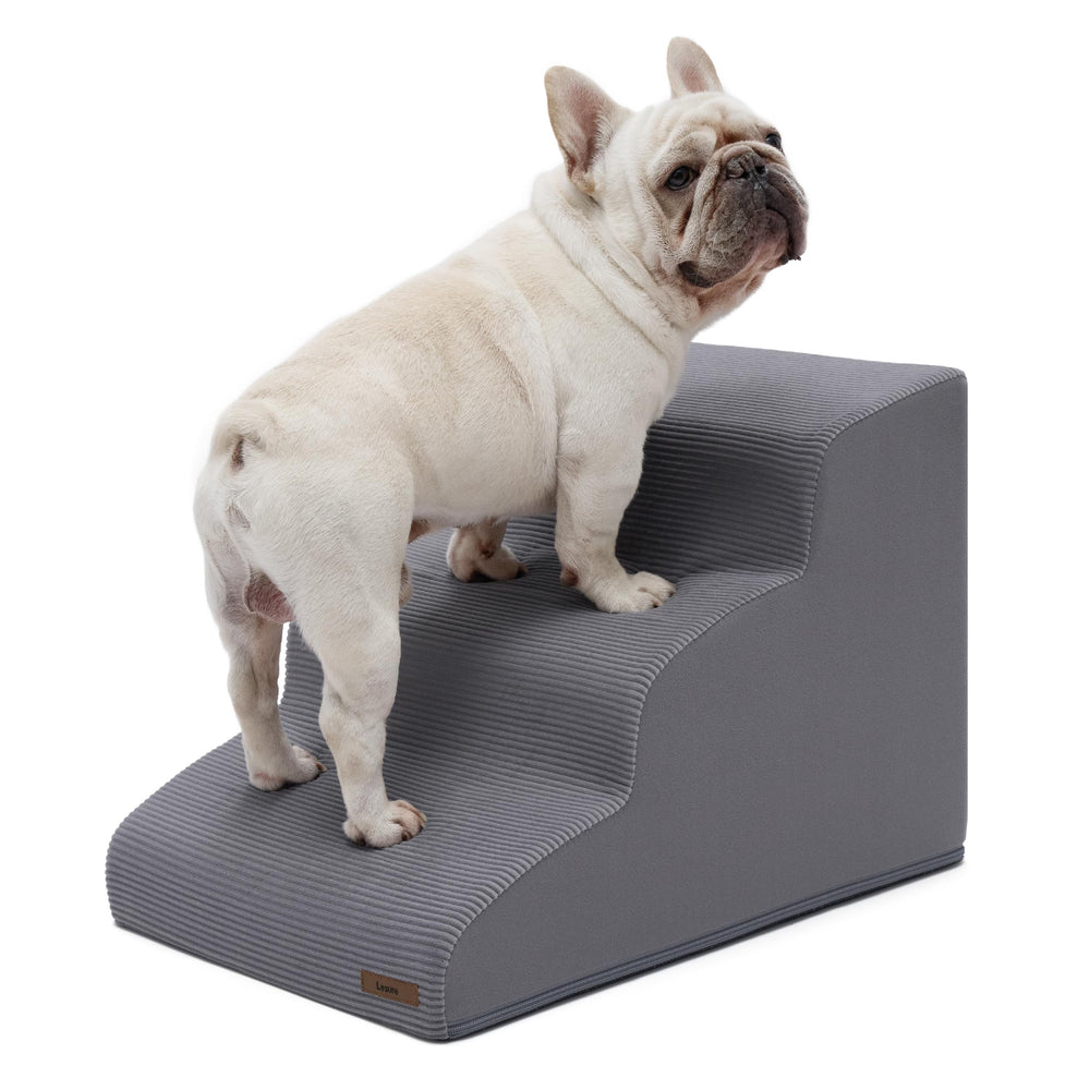 LE SURE escalones para perro de tres peldaños, gris, para subir a la cama con comodidad.