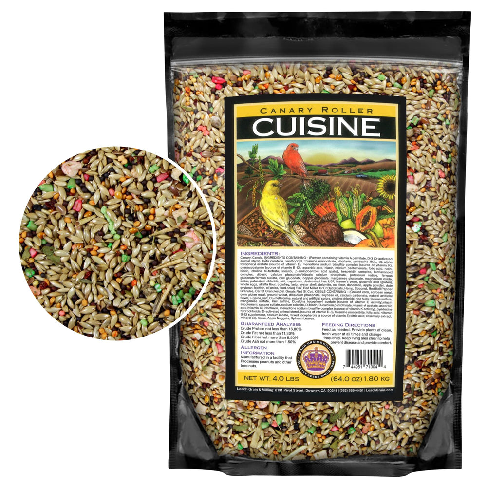 LEACH Canary Cuisine, envase de 4 libras para alimentación diaria de canarios.