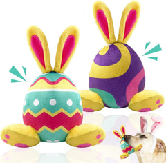 Lepawit: dos juguetes para perros con conejo peluche amarillo, ideales para juego suave.