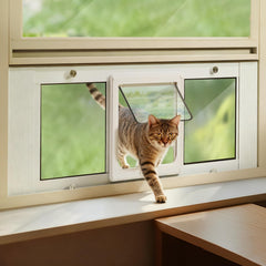 LIBBEPET puerta para gato en ventana con marco de aluminio, paso seguro para tu gato